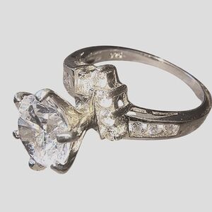 Clear Gemstone & Sterling Silver Engagement Or Cocktail Ring
